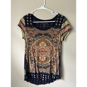 Lucky Brand Womens Small Patchwork Print Tee Bobo Western